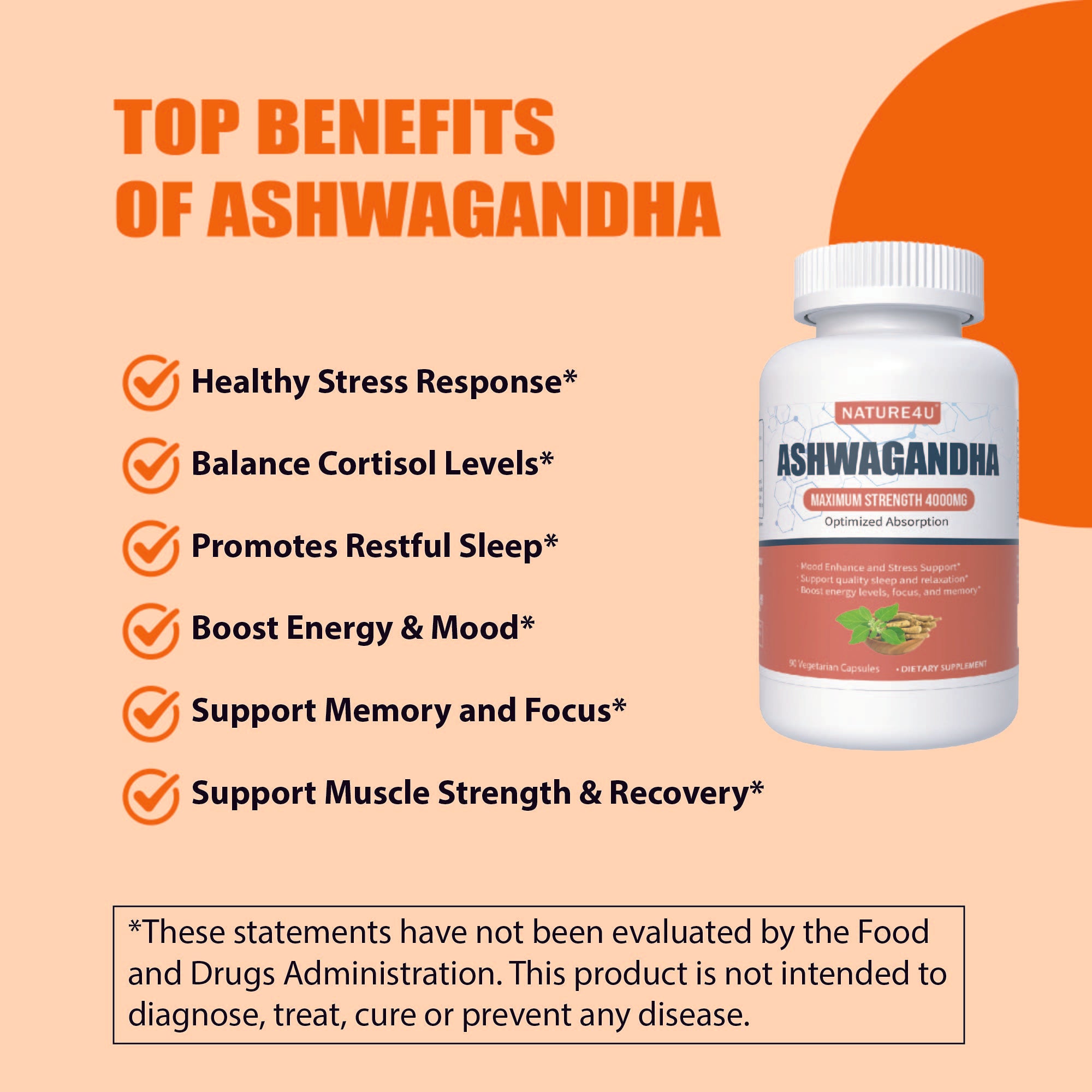 Ashwagandha 4000mg Maximum Strength, Optimized Absorption with Black Pepper and Ginger Root, Natural Adaptogen Mood & Stress Support, Sleep & Energy Support, 90 Vegan Capsules 1 Month