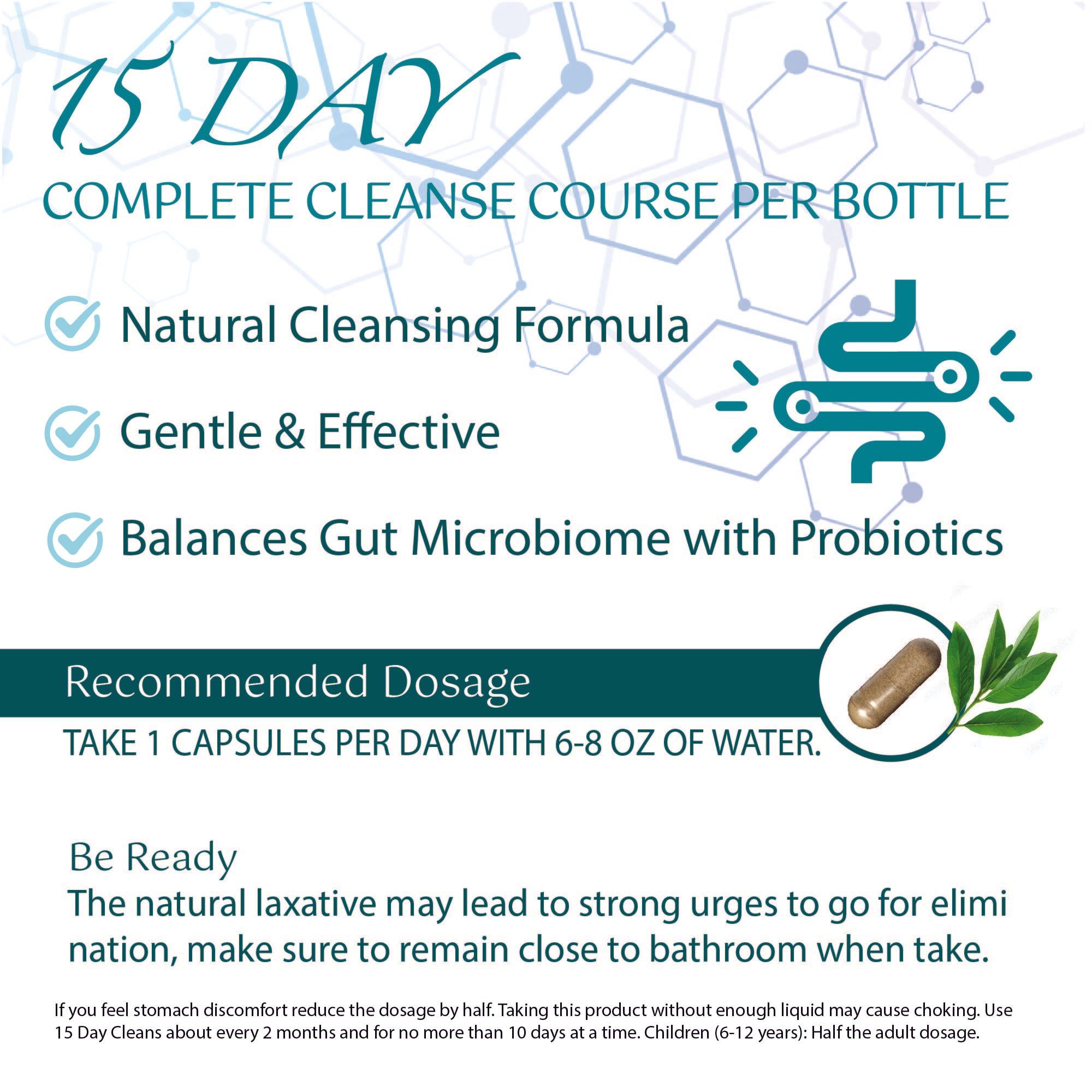 15 Day Cleanse Gut Support, Advanced Gentle Daily Colon Gut Cleanse Detox, 15 Capsules