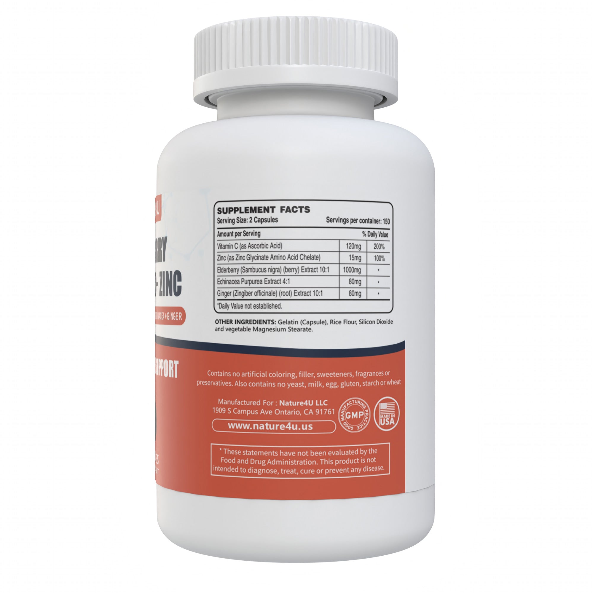 Elderberry Vitamin C + Zinc Immune Support  300 Capsules