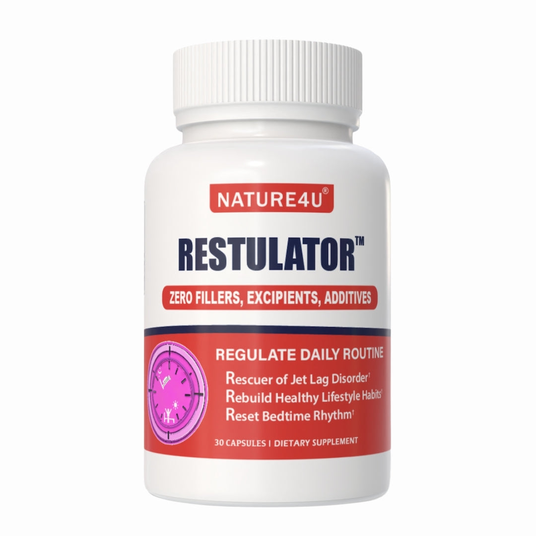 Nature4U Restulator Double Capsule Sleep Aid, Circadian Rhythm Support, Jet Lag Relief, Fall Asleep Fast & Wake Refreshed, Non-Habit Forming, Targeted Release 30Capsules