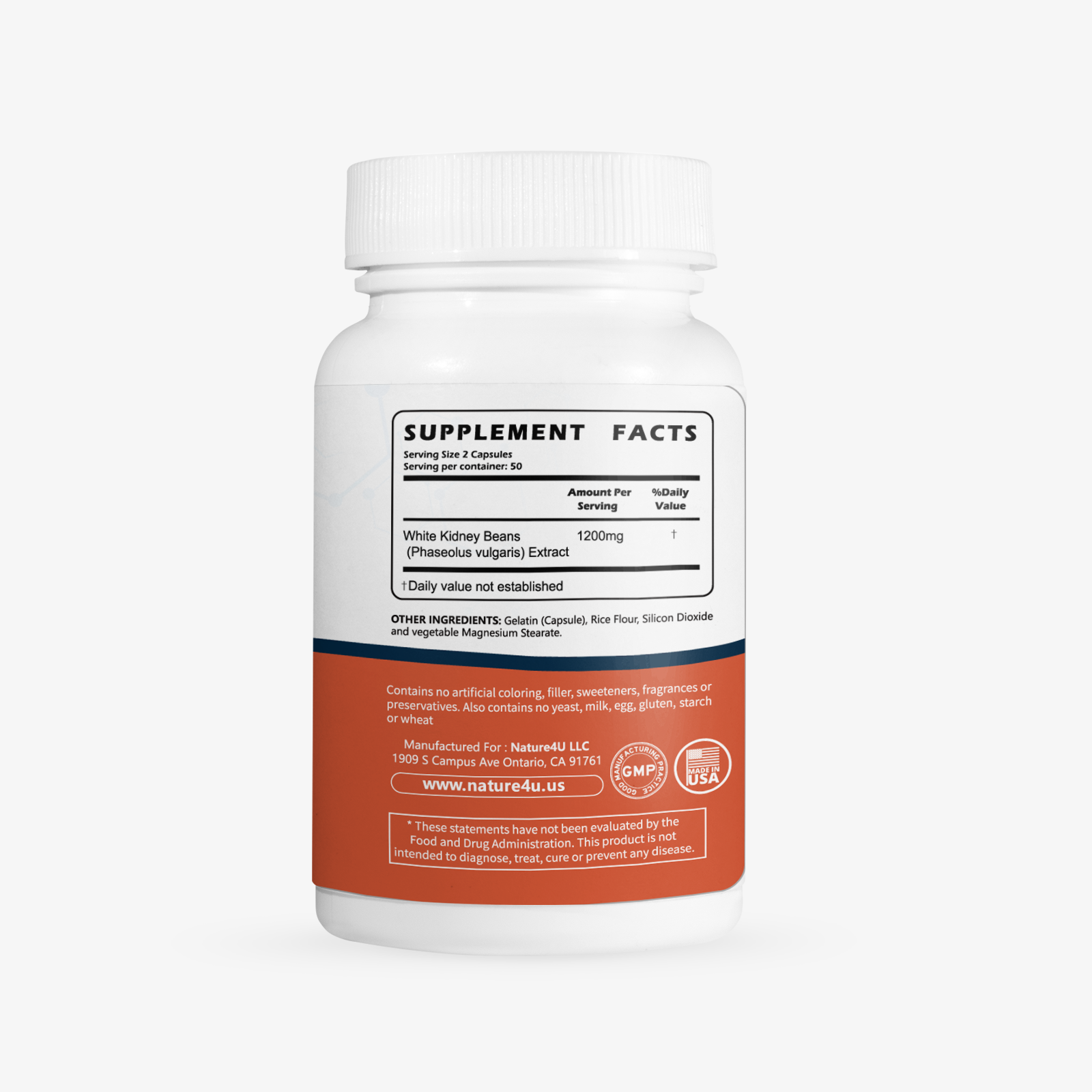 White Kidney Bean 1200mg Supplement 100 Capsules