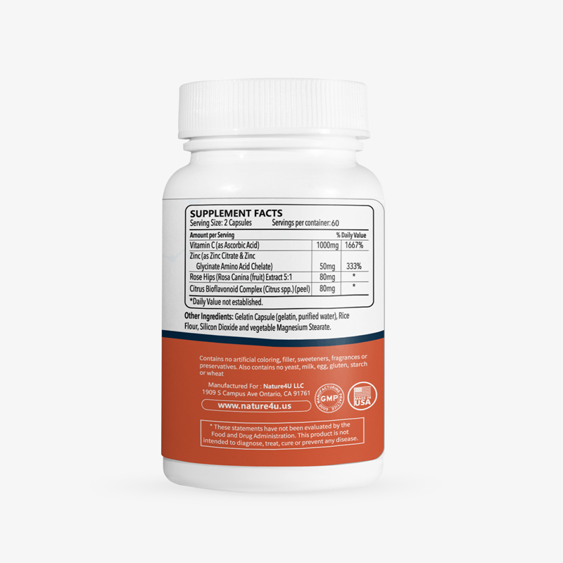 Vitamin C 1000mg with Zinc  for Immune Support Health 120 Capsules