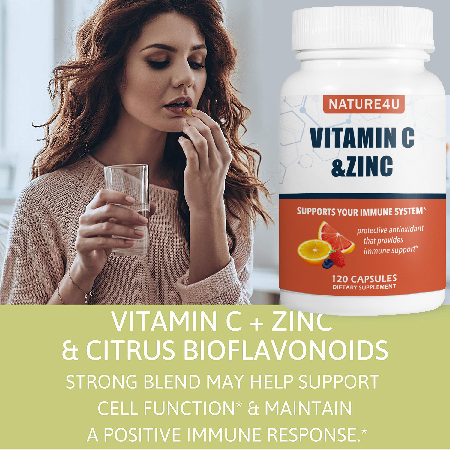 Vitamin C 1000mg with Zinc  for Immune Support Health 120 Capsules
