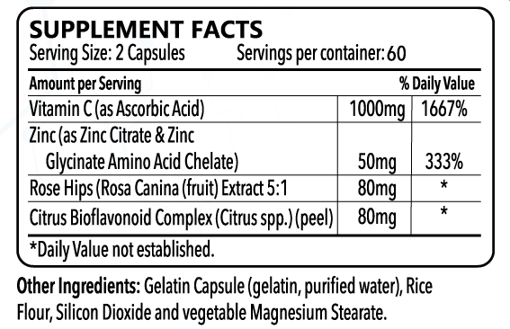 Vitamin C 1000mg with Zinc  for Immune Support Health 120 Capsules
