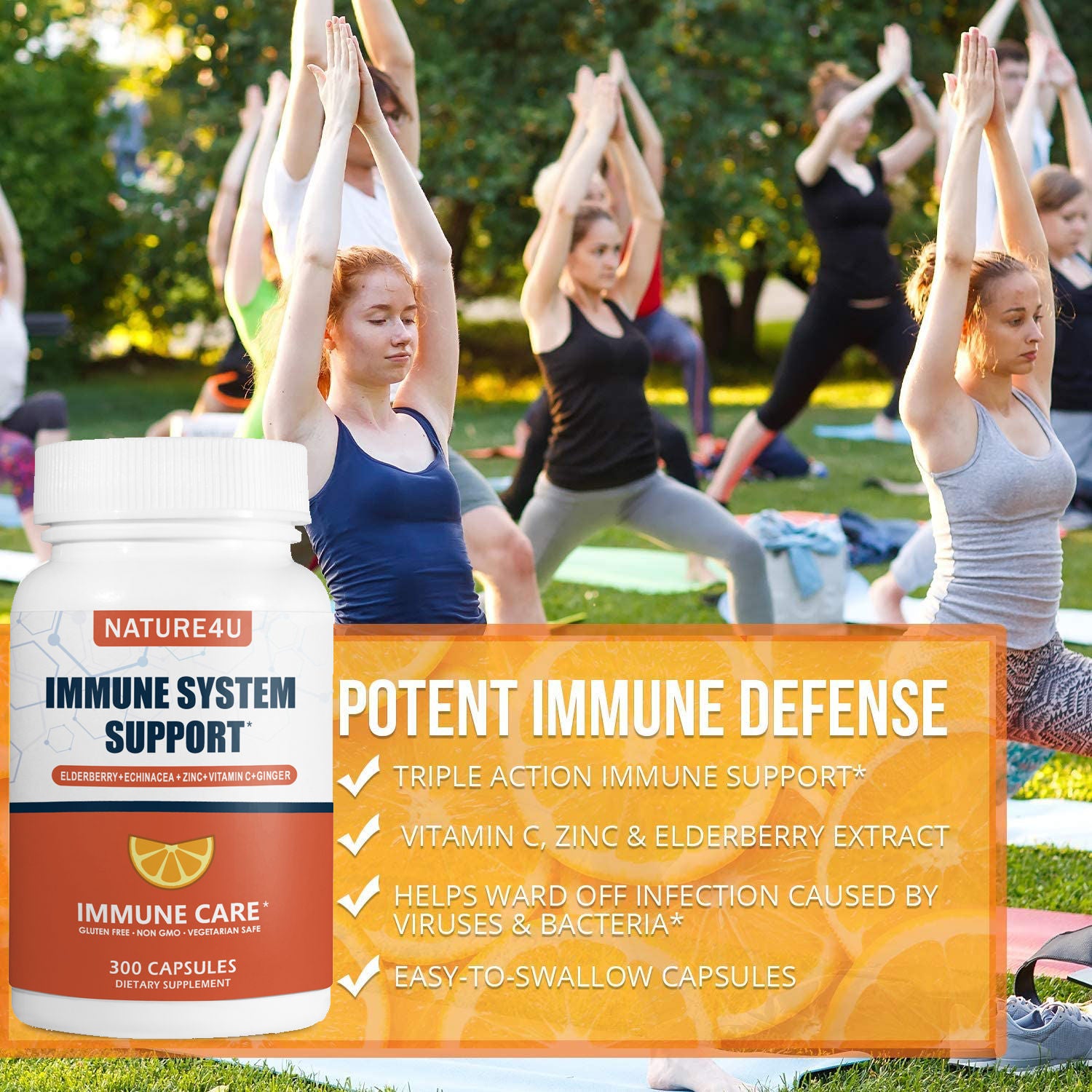 Elderberry Vitamin C + Zinc Immune Support  300 Capsules