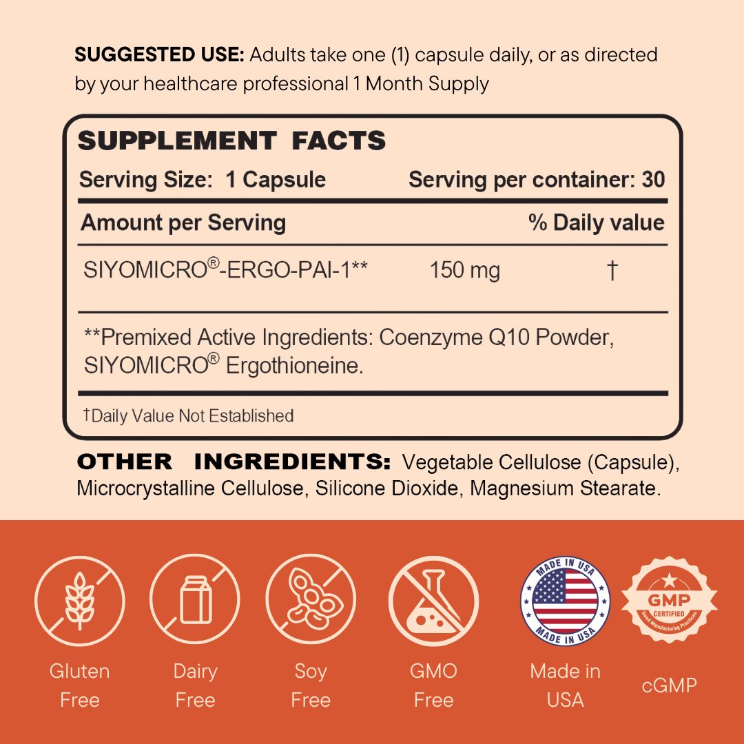 CoQ10 150mg Capsule with L-Ergothioneine - Enhanced Absorption, Antioxidant for Heart Health & Energy Production, Coenzyme Q10 Patented Dual-Soluble Formula, 1 Month Supply, 30 Count