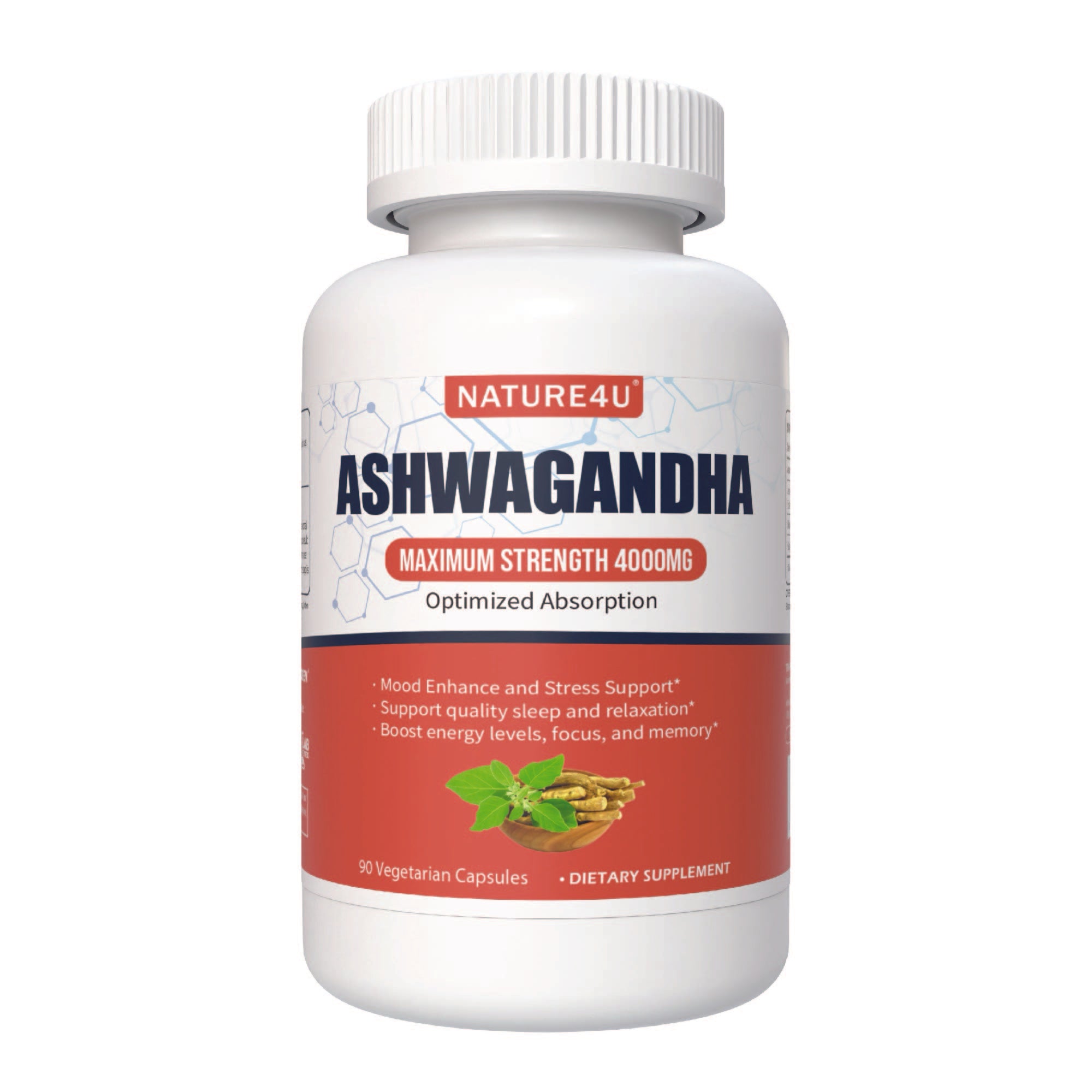 Ashwagandha 4000mg Maximum Strength, Optimized Absorption with Black Pepper and Ginger Root, Natural Adaptogen Mood &amp; Stress Support, Sleep &amp; Energy Support, 90 Vegan Capsules 1 Month