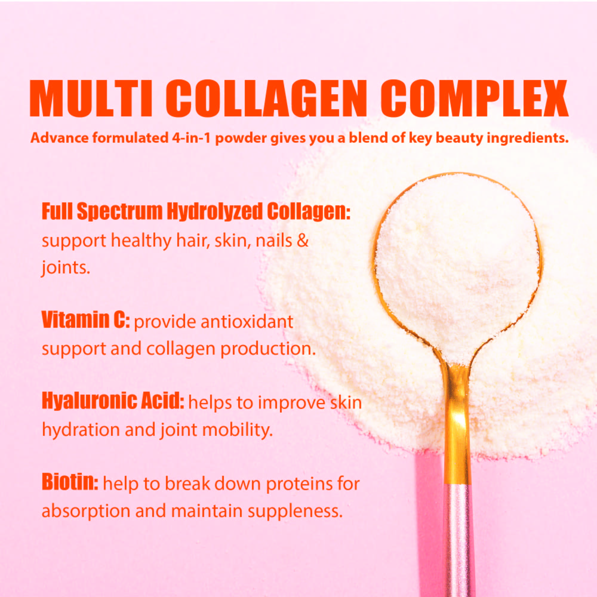 Nature4U Multi Collagen Peptides Powder 10g - Type I, II, III, V, X Hydrolyzed Collagen Protein Powder with Biotin, Hyaluronic Acid, Vitamin C for Hair, Skin, Nails & Joint Support - Unflavored 1.1 lb