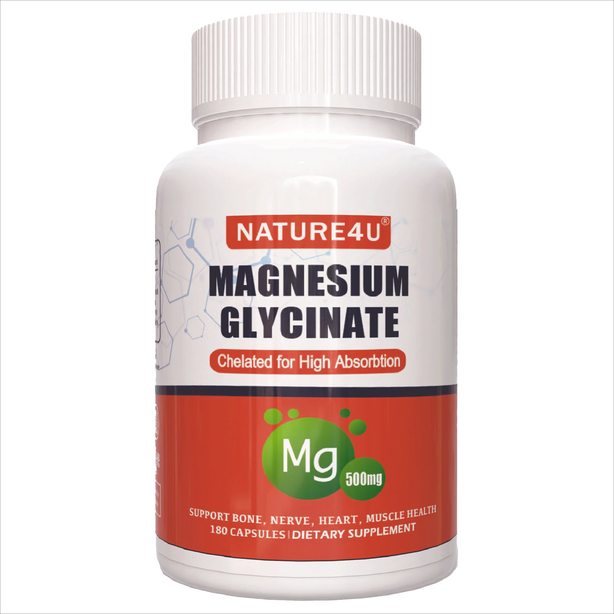 Magnesium Glycinate 500mg, Sleep, Muscle, Heart, Never and Bone Support, 180 Capsules