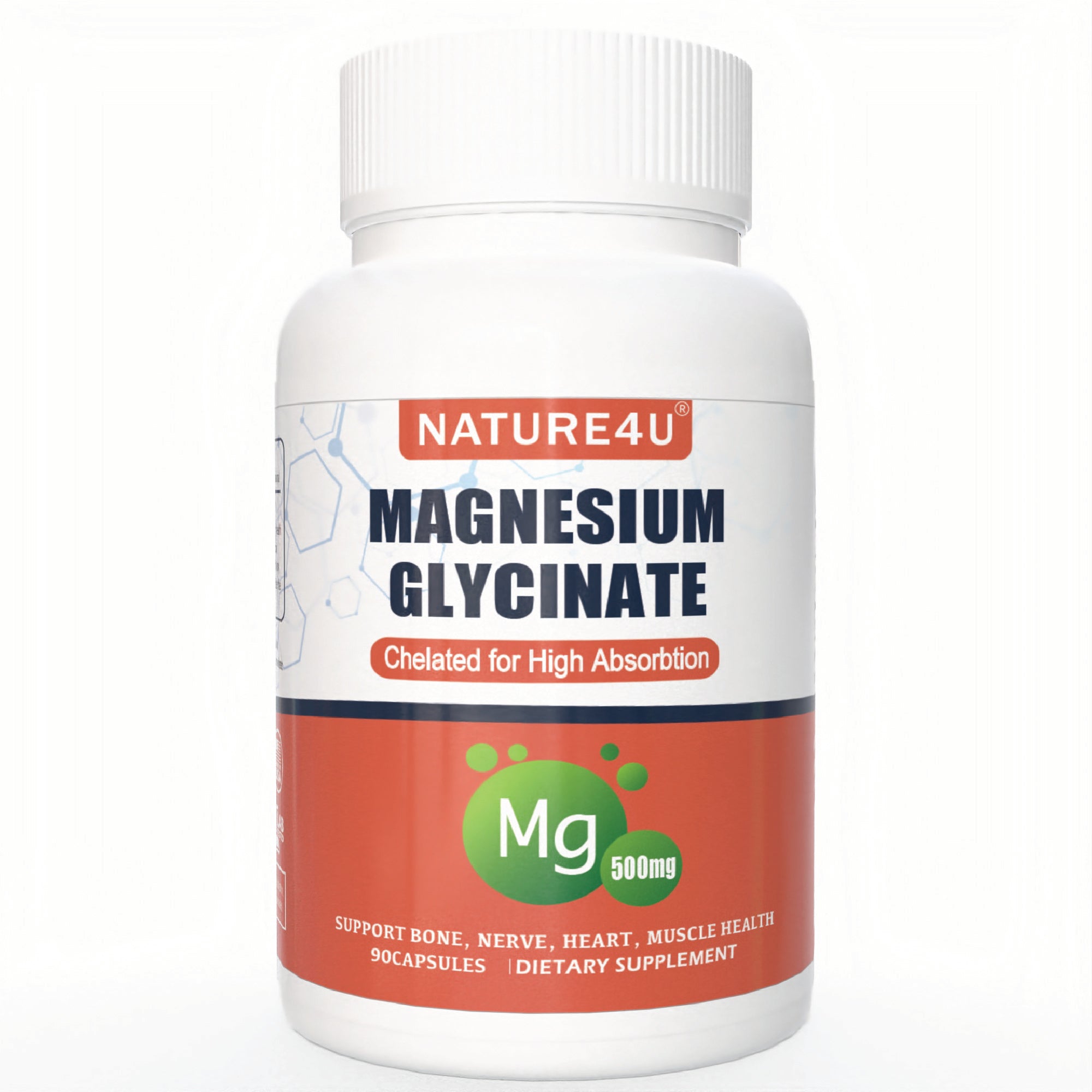 Magnesium Glycinate 500mg, Sleep, Muscle, Heart, Never and Bone Support, 90 Capsules