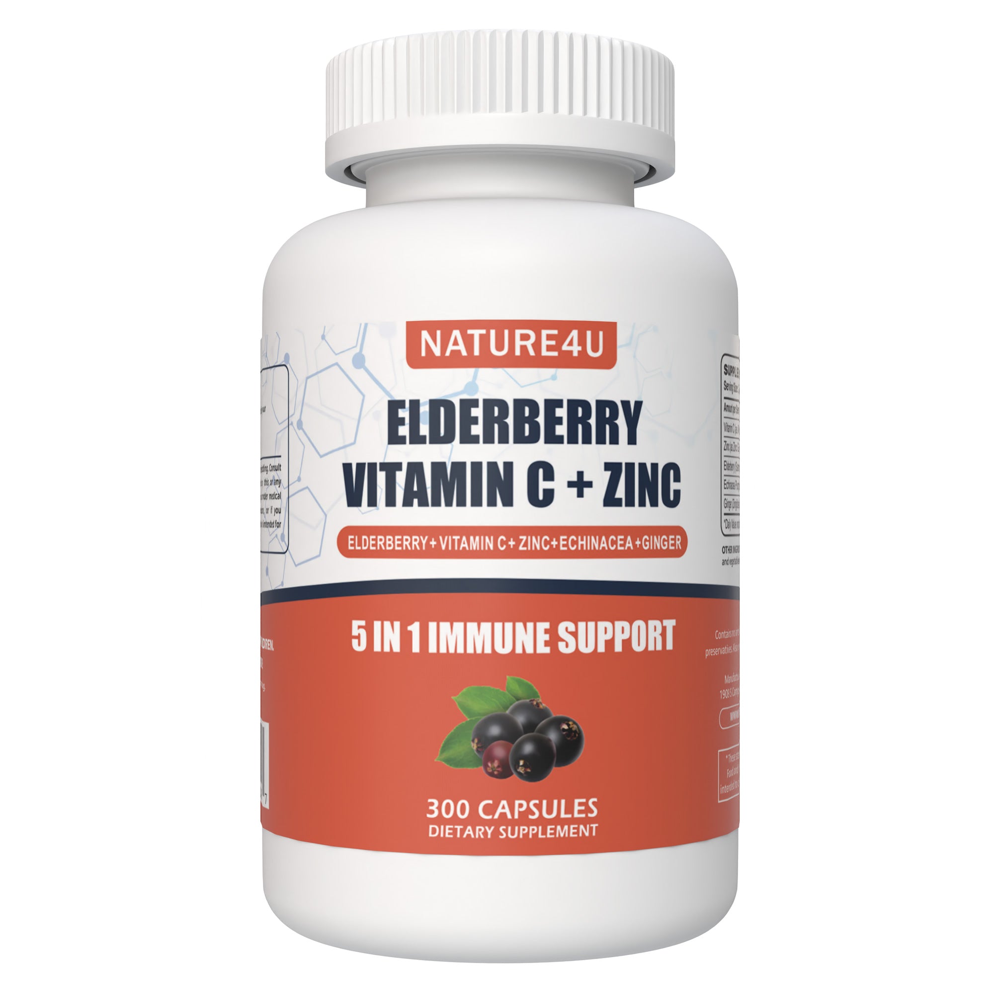 Elderberry Vitamin C + Zinc Immune Support  300 Capsules