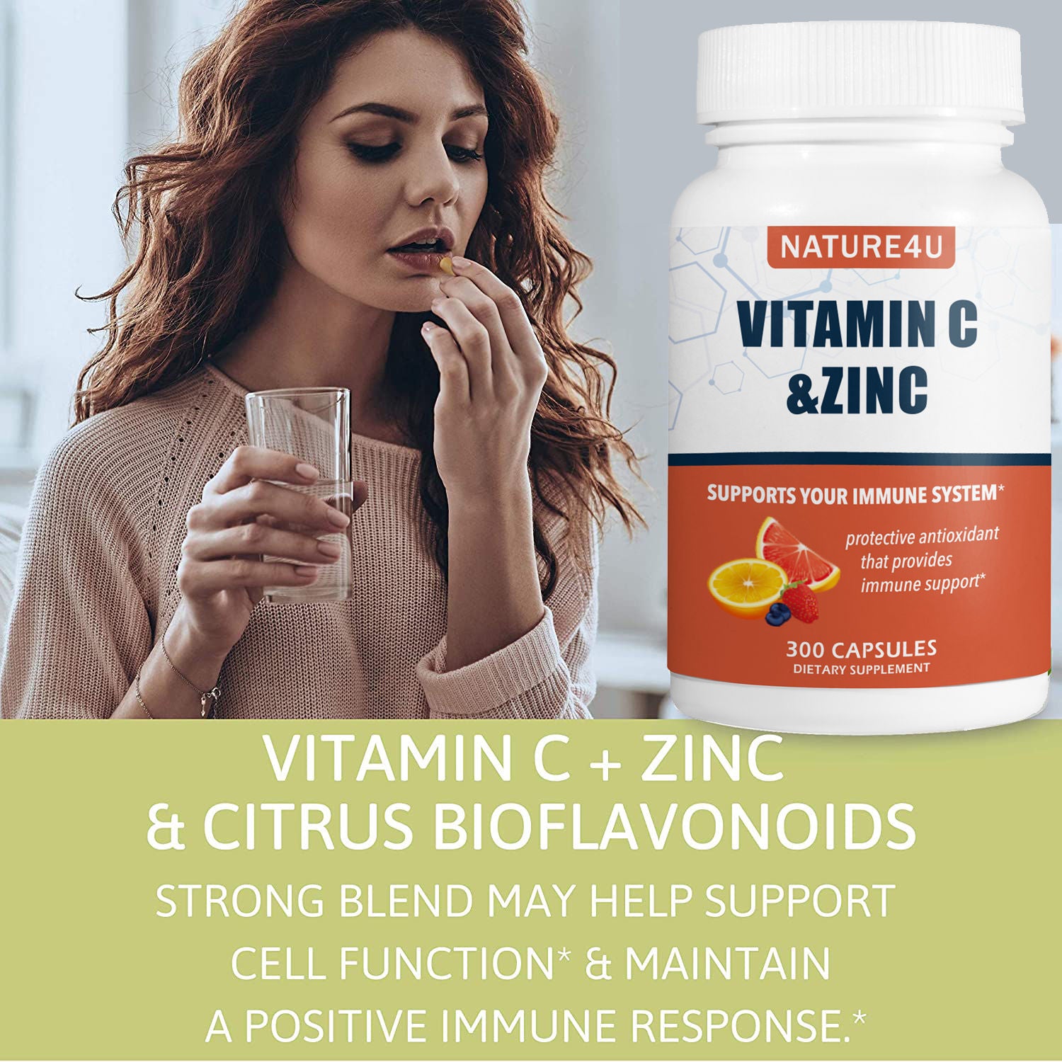 Vitamin C 1000mg with Zinc  for Immune Support Health 300 Capsules