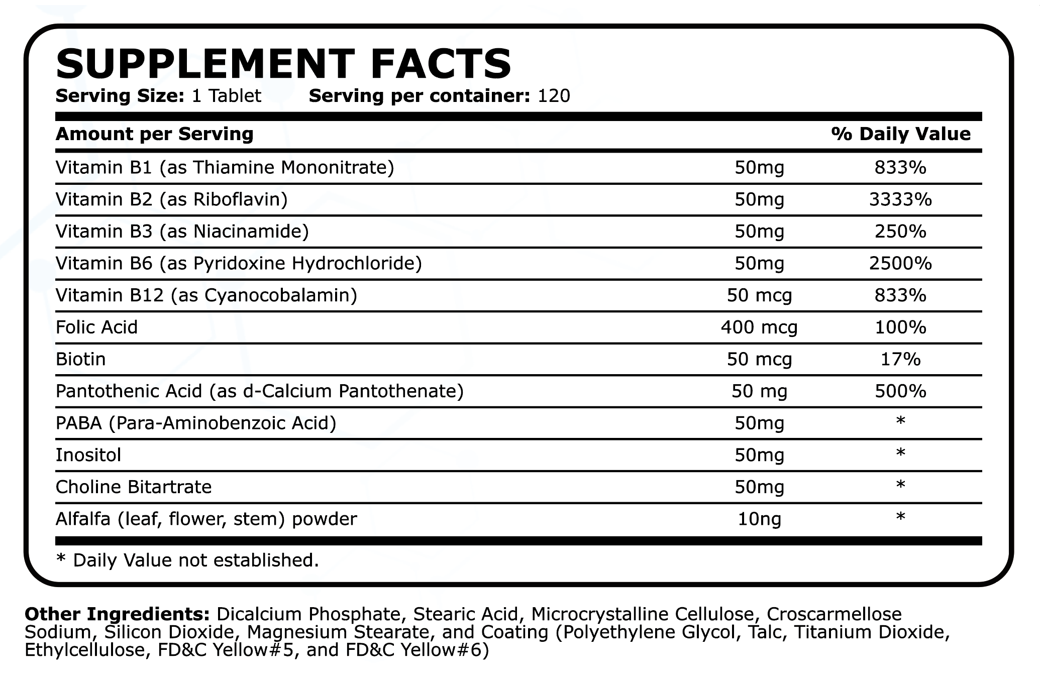 Vitamin B Complex - All B Vitamins 120 Tablets
