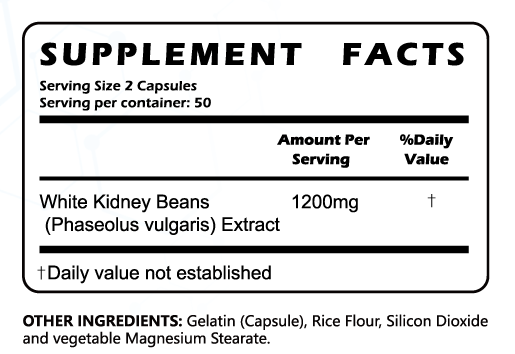 White Kidney Bean 1200mg Supplement 100 Capsules